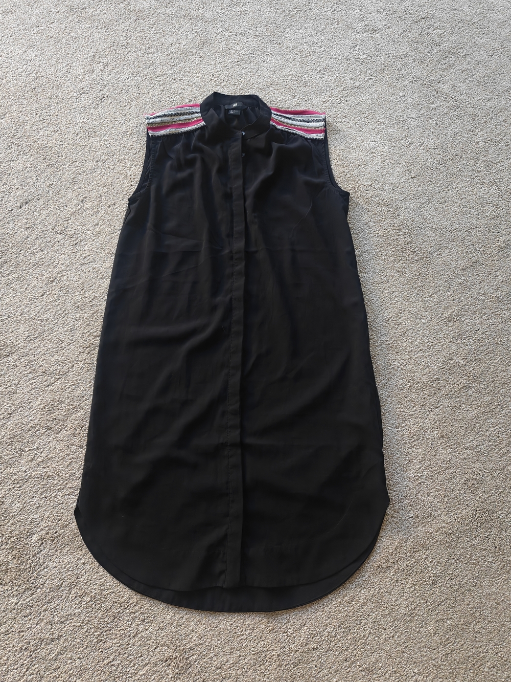 H&M Black Sleeveless High-Low Shirt Dress with Pink & White Shoulder Trim